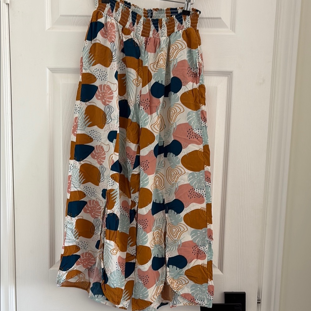 Wide Leg Printed Palazzo Pants in Mustard, Navy & Blush
